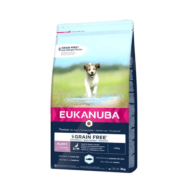 EUKANUBA Puppy ookeanikalaga väikestele ja keskmistele koertele teraviljavaba 3 kg