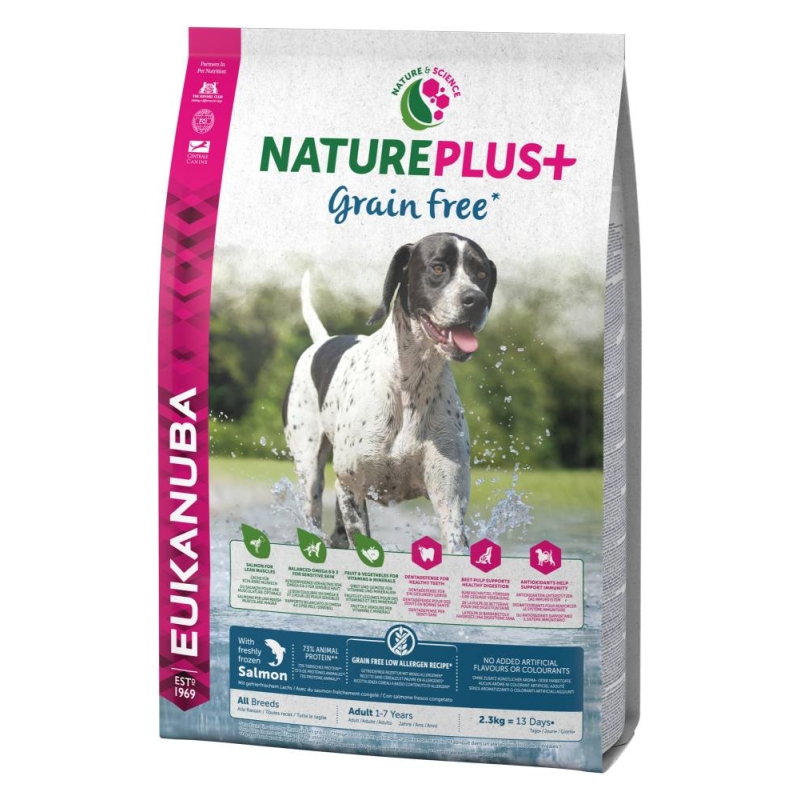 Kuiv täissööt EUKANUBA Dog NaturePlus Adult Teraviljavaba Lõhega 2,3kg