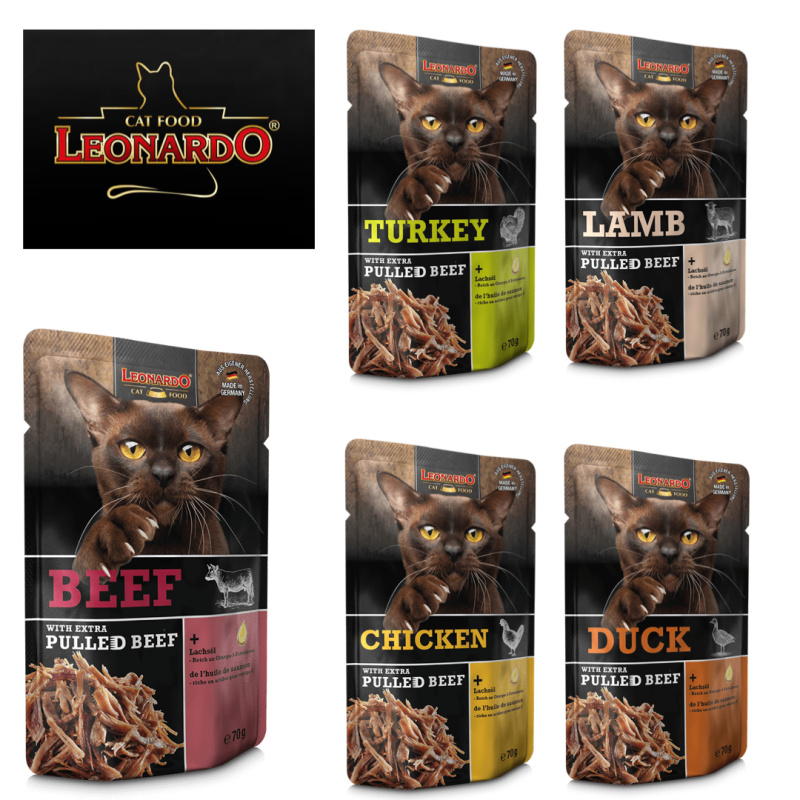 Leonardo Duck + extra Pulled Beef 70g konserv pardi ja rebitud veiselihaga kassidele