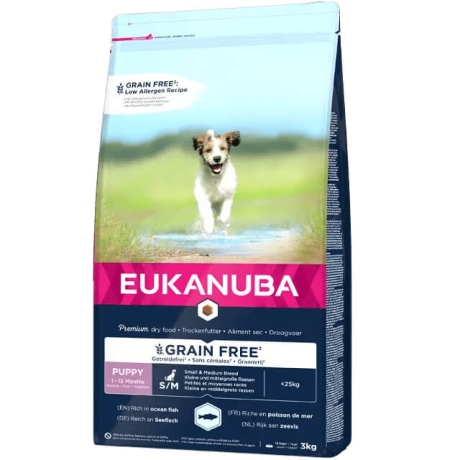 EUKANUBA Puppy с океанической рыбой мелким и средним собакам беззерновой 3 кг