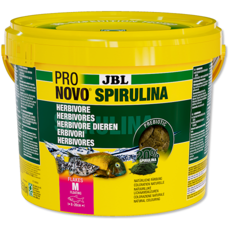 JBL Pronovo Spirulina Flakes M 5,5л / 950г Хлопьевидный зеленый корм размера М из спирулины для аквариумных рыб длиной 8 – 20 см