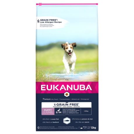 **EUKANUBA Puppy ookeanikalaga väikestele ja keskmistele koertele teraviljavaba 12 kg