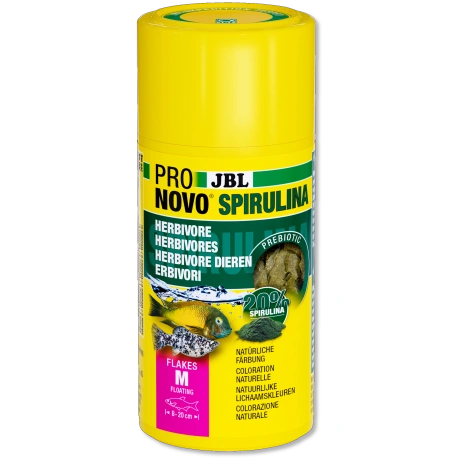 JBL Pronovo Spirulina Flakes M 1л / 160г Хлопьевидный зеленый корм размера М из спирулины для аквариумных рыб длиной 8 – 20 см
