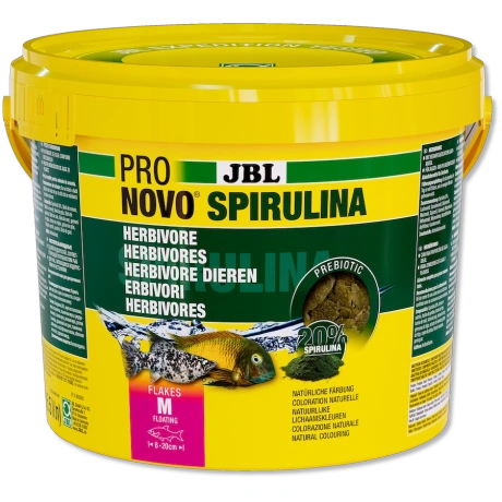 JBL Pronovo Spirulina Flakes M 5,5л / 950г Хлопьевидный зеленый корм размера М из спирулины для аквариумных рыб длиной 8 – 20 см