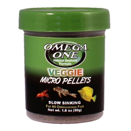 Omega One Veggie Mini Pellets 50g - graanulid väikestele ja keskmistele kaladele magevee- ja mereakvaariumis.