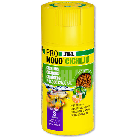 JBL Pronovo Cichlid Grano S CLICK 250ml / 130g Basic akvaariumi granuleeritud toit väikestele tsichlididele (3-10 cm)
