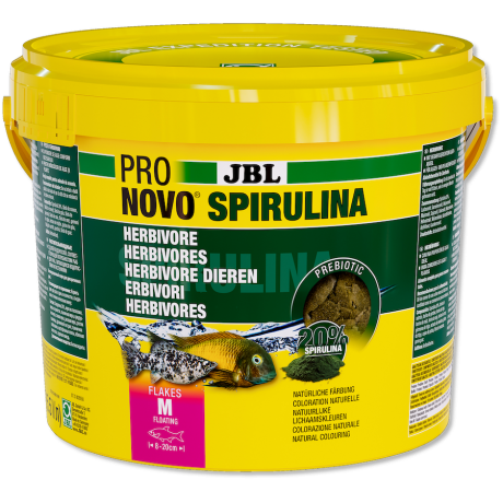 JBL Pronovo Spirulina Flakes M 5,5l / 950g Helberoheline toit suurus M spirulinast akvaariumi kaladele pikkusega 8-20 cm