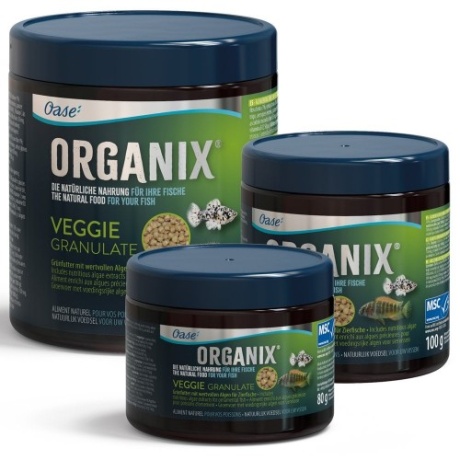 OASE ORGANIX Veggie Granulate 250ml põhitoit taimtoidulistele dekoratiivkaladele