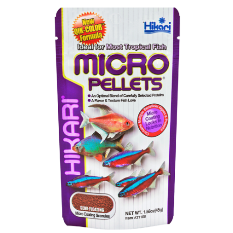 Hikari Tropical Micro Pellets Premium pehme tekstuuriga graanulid, eriti sobivad väikestele kaladele segatud troopilistes akvaariumides 45g