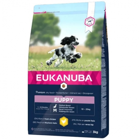 EUKANUBA Kutsikas kanaga keskmise suurusega koertele 3 kg